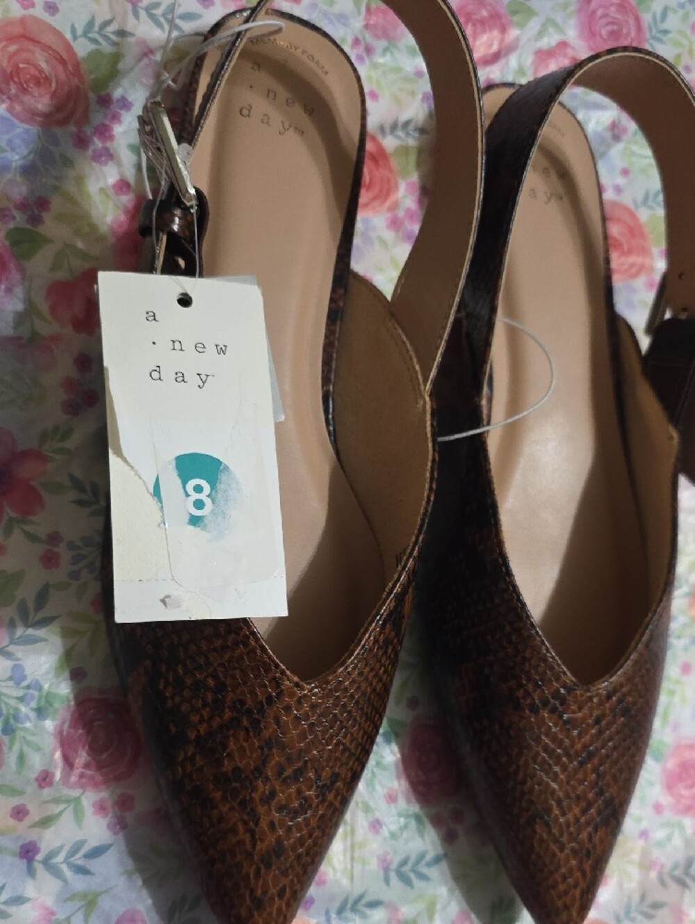 a new day Brown Snakeskin Pointed Slingback Flats - Picture 2 of 7